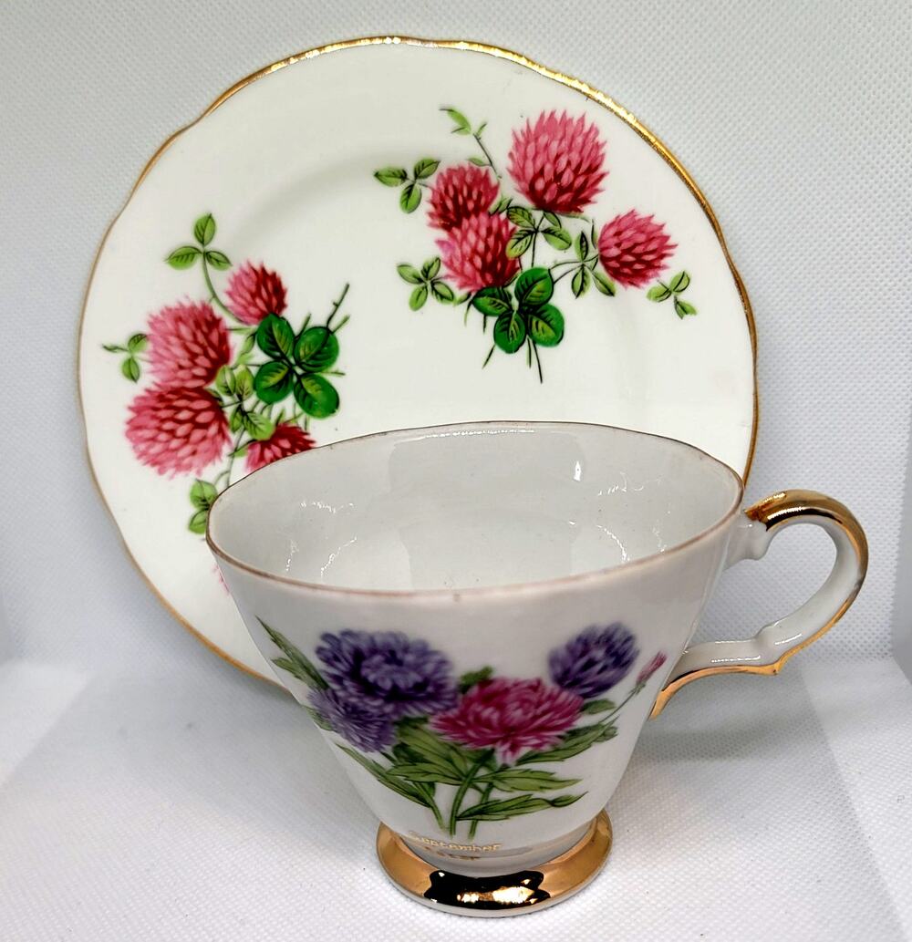 VNTG Teacup Lefton China September Aster Dessert Plate Hammersley&Co Pink Clover